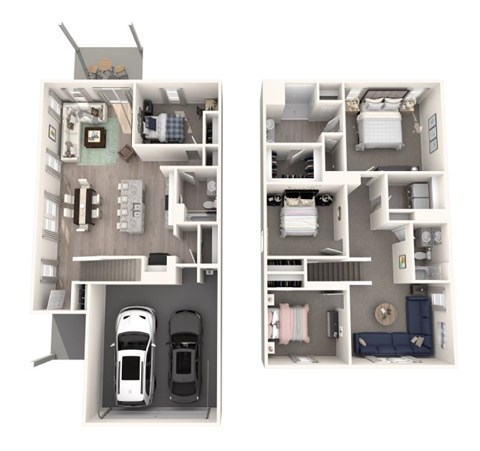 Two images of apartment layouts, one with a balcony and one without.